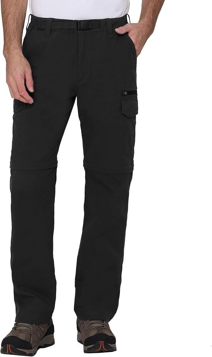 BC Clothing hiking convertible pants front view highlight lightweight stretch for outdoor adventures.
