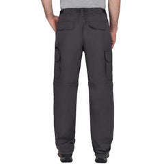 BC Clothing cargo pants side view shows hidden zipper converts to shorts