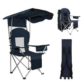 BDL camping chair with canopy blue full view for sun protection and comfort.