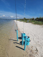 Surf, bank, and beach fishing setup with rod holder in place