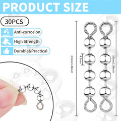 Close-up of stainless steel bead chain swivel with 4 beads