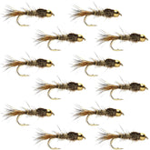 Bead head gold ribbed hare's ear nymph pattern, size 16, set of 12 flies