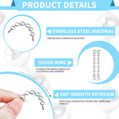 Close-up of stainless steel bead chain swivel