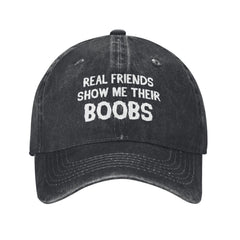 Beafoliya funny cap front view in distressed black, easy daily wear.