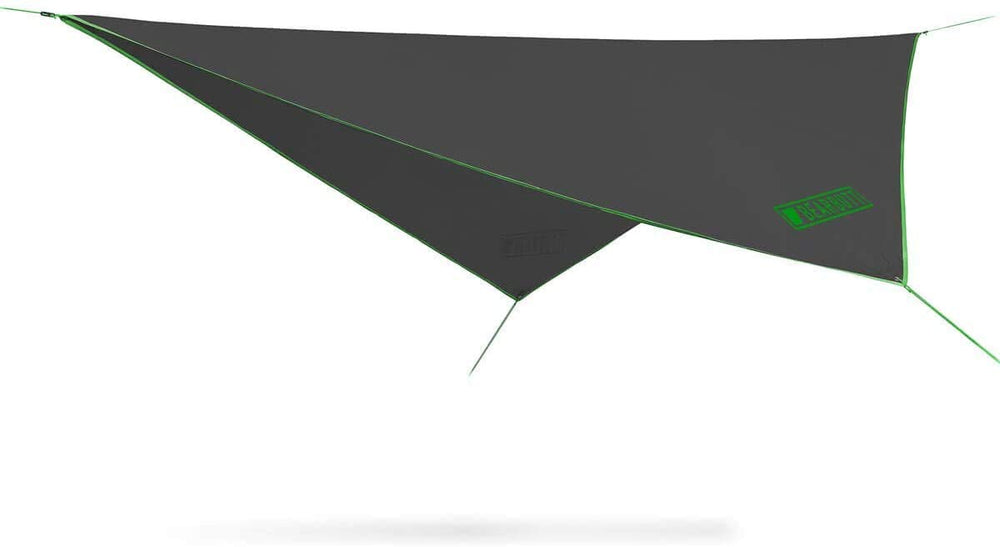 Bear Butt rain fly 11x9ft coverage demonstrates full protection during rain showers for hammocks.