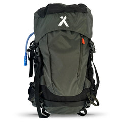 Bear Grylls 45L hiking backpack front view with gear ready for rugged trails.