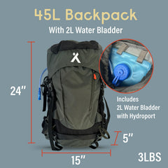 Bear Grylls 45L storm-proof zippers keeping gear dry during harsh conditions.