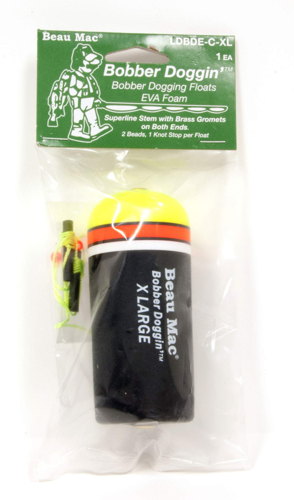 Beau Mac Bobber Doggin Float EVA XL with hi-vis chartreuse top for reliable river visibility.