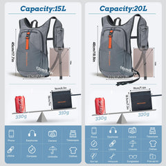 BECOJADDE 15L backpack front and rear pockets for organized gear.