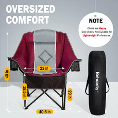 BeHairity padded camping chair offers all-day comfort with cushioned back and arms.