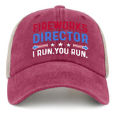 BEIXBE Fireworks Director Run You Run hat front view, breathable mesh for hot days