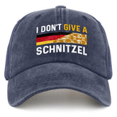 BEIXBE I Don't Give A Schnitzel hat front view showcases retro denim and breathable mesh