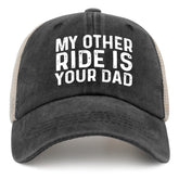 BEIXBE My Other Ride dad hat front view shows vintage denim texture for casual wear