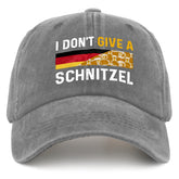 BEIXBE I Don't Give A Schnitzel hat front view shows breathable denim for summer days