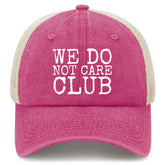 BEIXBE We Do Not Care Club Hat pink front view, breathable cotton for daily wear.