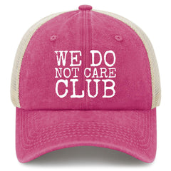 BEIXBE We Do Not Care Club Hat pink front view, breathable cotton for daily wear.
