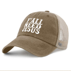 BEIXBE Y'all Need Jesus trucker hat back mesh detail promotes airflow on hot days