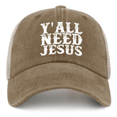 BEIXBE Y'all Need Jesus trucker hat front view for casual daily wear and playful style