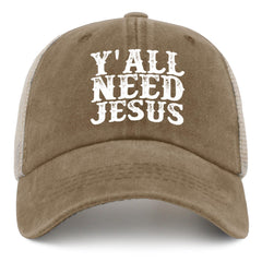 BEIXBE Y'all Need Jesus trucker hat front view for casual daily wear and playful style