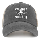BEIXBE Y'all Need Science hat front view shows vintage denim styling and breathable comfort
