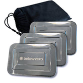 Below Zero Deluxe stainless steel cooling pack in freezer demonstrates long-lasting cooling for lunches.