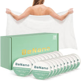 Benano Premium Towel Tablets in packaging show travel-friendly compression for easy packing.