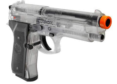 Beretta 92FS 6mm airsoft spring clear barrel detail emphasizes metal construction.