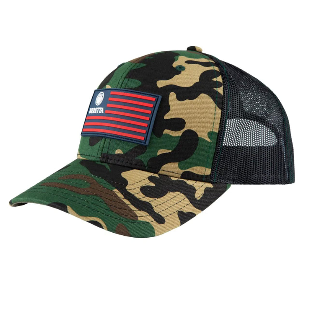 Front view of Beretta Men's Waterfawl Stryker Trucker Hat in Camouflage
