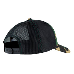 Back view of Beretta Stryker Trucker Hat showing mesh back and snapback closure in camouflage