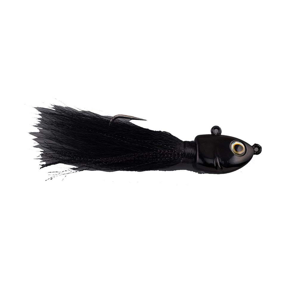 Berkley Flicker Shad bait in black with bucktail flash attracts offshore fish
