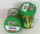 Berkley GULP! Alive! 1-inch chartreuse shad minnow jar, ideal for panfish and trout.