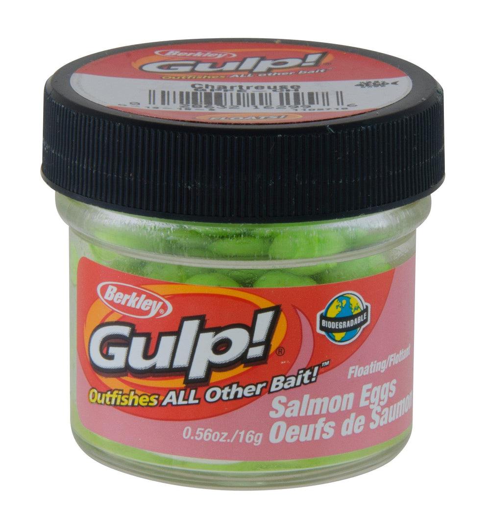 Berkley Gulp! Floating Salmon Eggs Chartreuse on the hook for lasting scent attraction.