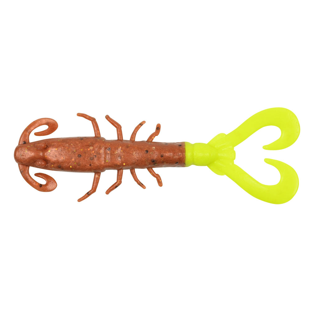 Berkley Gulp! Mantis Shrimp lure in New Penny/Chartreuse attracts more fish with strong scent dispersion