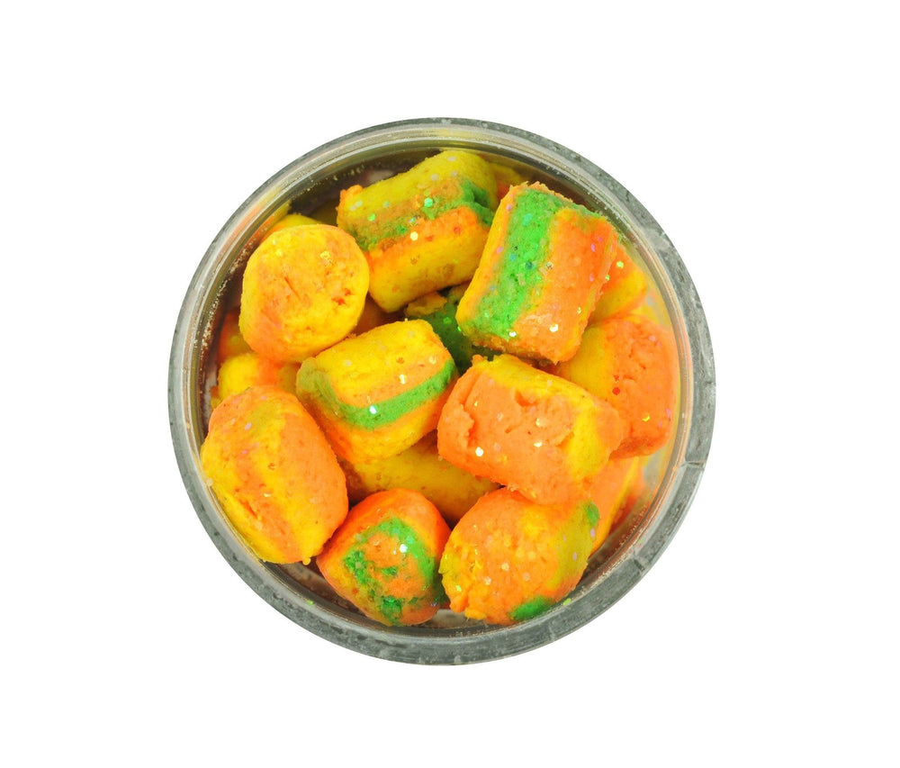 Berkley Gulp Trout Nuggets Rainbow Candy 1oz, ready-to-rig with floating action for bites.