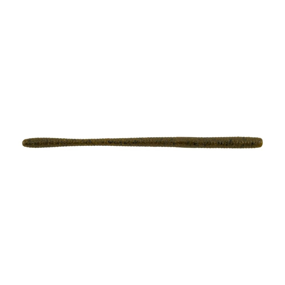 Berkley PowerBait MaxScent D-Worm closeup in green pumpkin color with scent appeal.