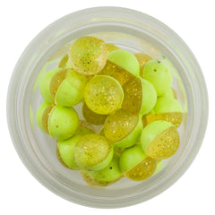 Berkley PowerBait Power Eggs Clear Gold-Chartreuse attracting trout with irresistible scent