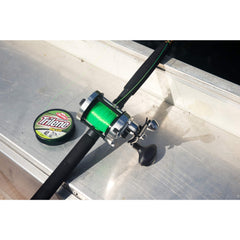 Close-up of Berkley Trilene Big Cat Solar line on a spool, 220 yd, 30 lb
