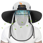 Berlune Solar Sun Hat with wide brim and removable fan (Light Gray)