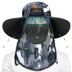 Berlune camouflage solar sun hat with wide brim and integrated fan