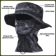 Besforta camo face mask with hat set in use for outdoor protection.