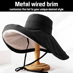 Besforta packable reversible large-brim sun hat folded for easy packing.