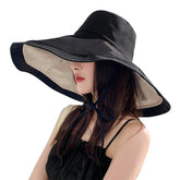 Besforta packable reversible large-brim sun hat front view in black, ideal for sun protection on the go.