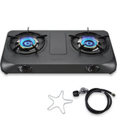 BesNerg propane stove 2-burner ready for outdoor cooking on patios and campsites.