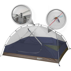 Bessport camping tent waterproof-seams showing dry interior in wet conditions.