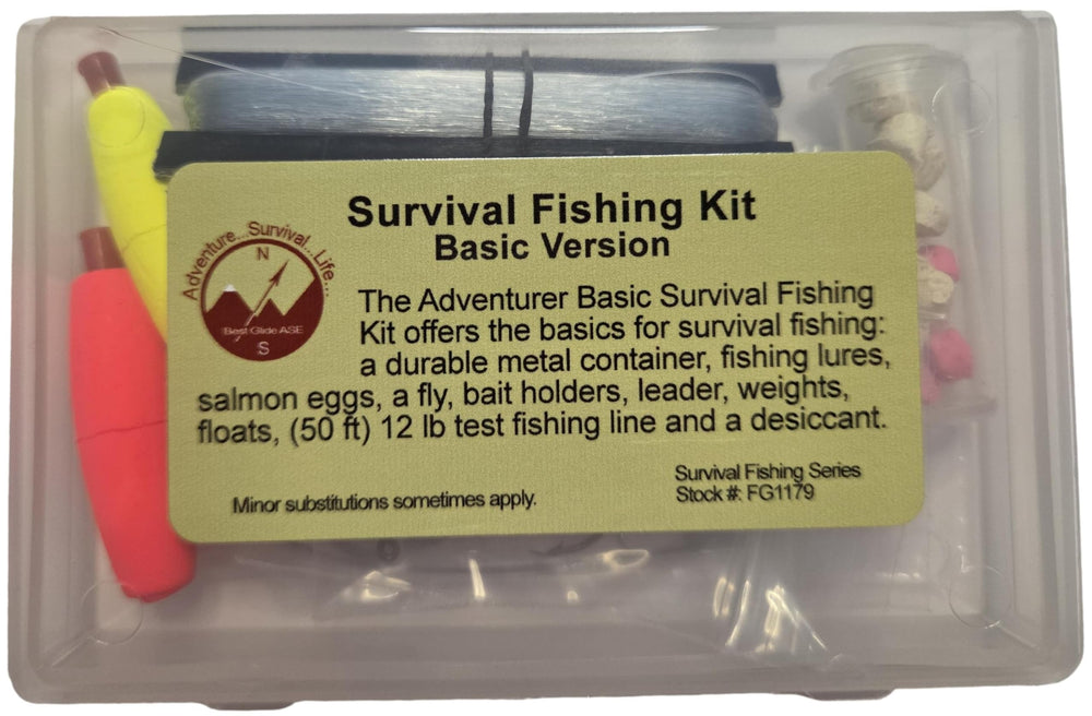 Best Glide ASE Survival Fishing Kit Basic Version in a durable hinged-lid plastic container