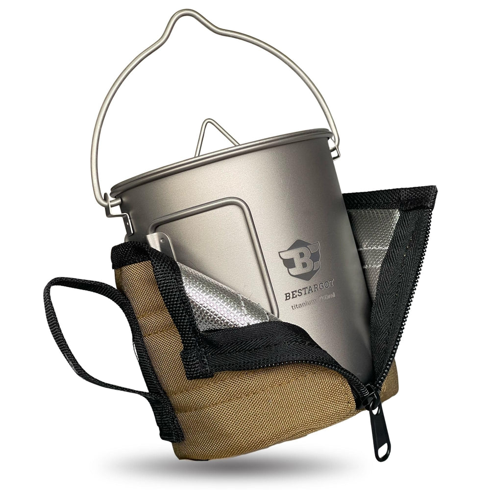 Bestargot camping titanium pot 750ml side view for lightweight trail cooking