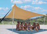 Bestset beach tent setup provides quick shade on a sunny beach.
