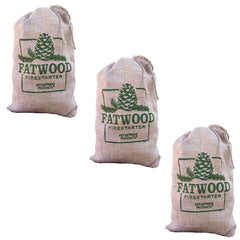 Better Wood Fatwood firestarter burlap bag front view for easy ignition.