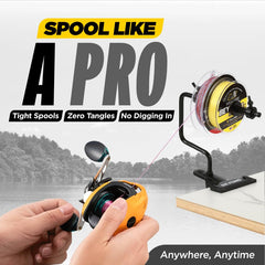 Close-up of the table clip and spooler in use