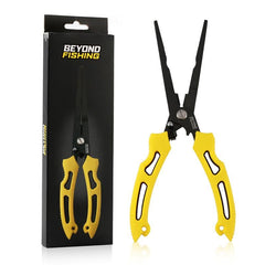 Beyond Fishing long nose pliers 8.5 inch yellow handle - front view